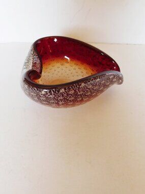 Hand‑Blown Red & Amber Art Glass Bowl – Sculptural Mid‑Century Style